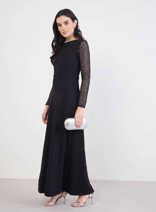 Styli Embellished Sequin Long Sleeves Maxi Dress