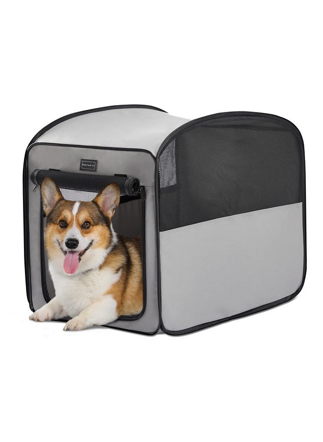 Petsfit Petsfit Portable Dog Crate，Pop Up Dog Crate for Medium Dogs，Waterproof Pet Cage Dog Kennel for Indoor/Outdoor，Lightweight Dog Carrier for Travelling，Grey  - Image 1