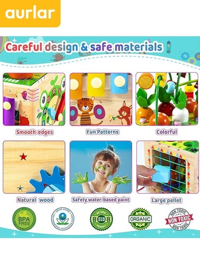 Aurlar Montessori Wooden Activity Cube - 9-in-1 Educational Toy for Toddlers 1-3, Interactive Learning and Developmental Play, Perfect Gift for Boys & Girls, Stacking Nesting Toys - Image 4