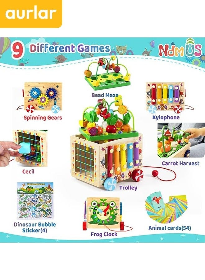 Aurlar Montessori Wooden Activity Cube - 9-in-1 Educational Toy for Toddlers 1-3, Interactive Learning and Developmental Play, Perfect Gift for Boys & Girls, Stacking Nesting Toys - Image 3