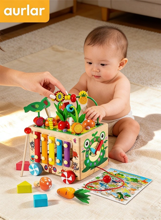 Aurlar Montessori Wooden Activity Cube - 9-in-1 Educational Toy for Toddlers 1-3, Interactive Learning and Developmental Play, Perfect Gift for Boys & Girls, Stacking Nesting Toys - Image 1
