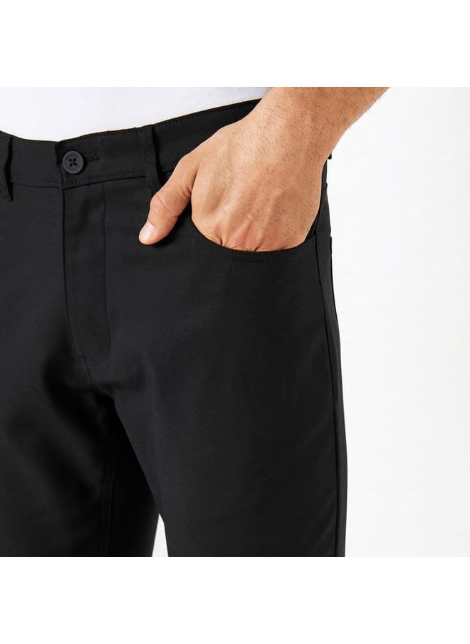Iconic Iconic Solid Slim Fit Pants with Pockets  - Image 4