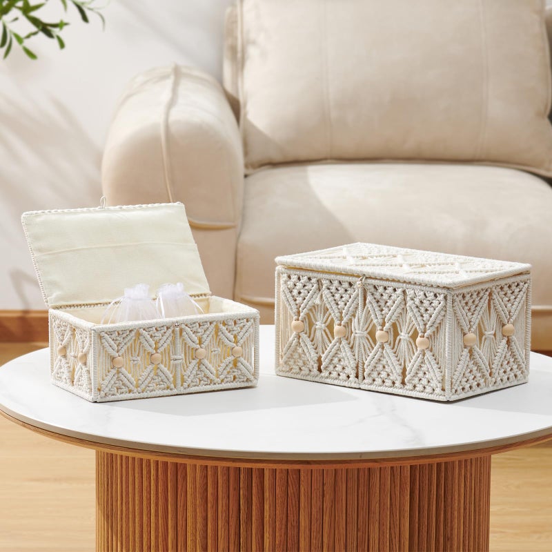 VinneGenzz Macrame Decorative Storage Baskets with Lid Organza Gift Bags - Image 5