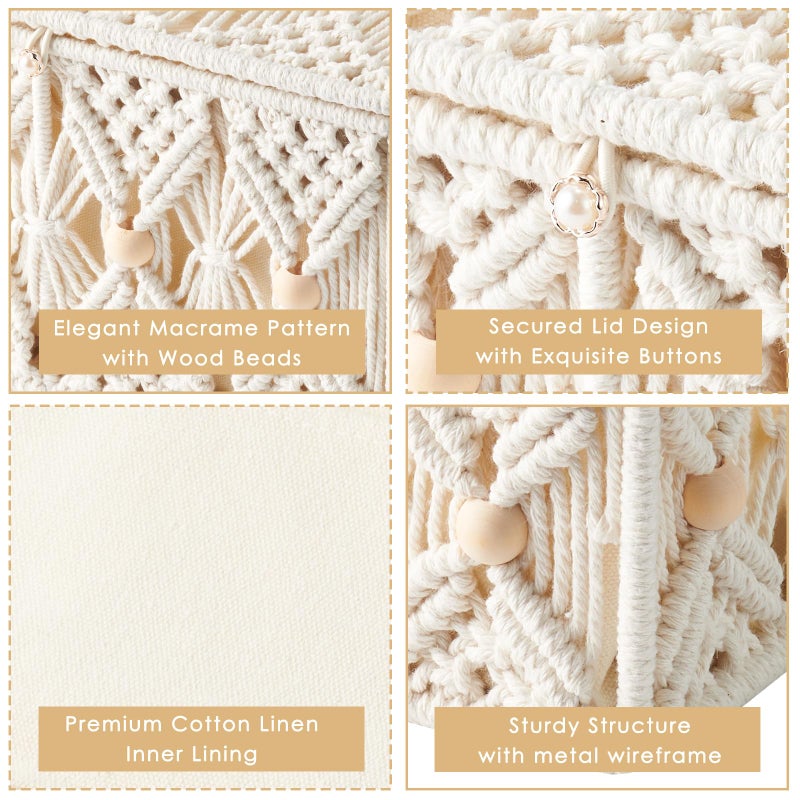 VinneGenzz Macrame Decorative Storage Baskets with Lid Organza Gift Bags - Image 3