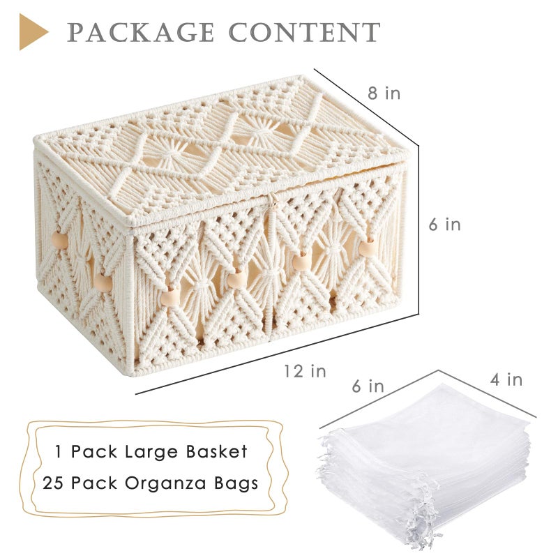 VinneGenzz Macrame Decorative Storage Baskets with Lid Organza Gift Bags - Image 4