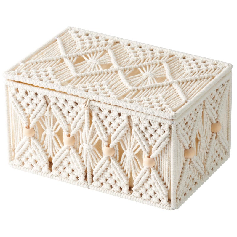 VinneGenzz Macrame Decorative Storage Baskets with Lid Organza Gift Bags - Image 1