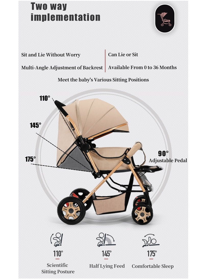 Luxury Baby Travel Stroller with Compact Fold MultiPosition Recline Canopy Baby Stroller, Large Size Breathable Travel Stroller One Foot Double Brake,Interchangeable Tray Armrests Beige - pzsku/Z134A64E36F0BE4261D29Z/45/_/1708314460/60dfd53d-3354-4695-8f77-5e369070765a