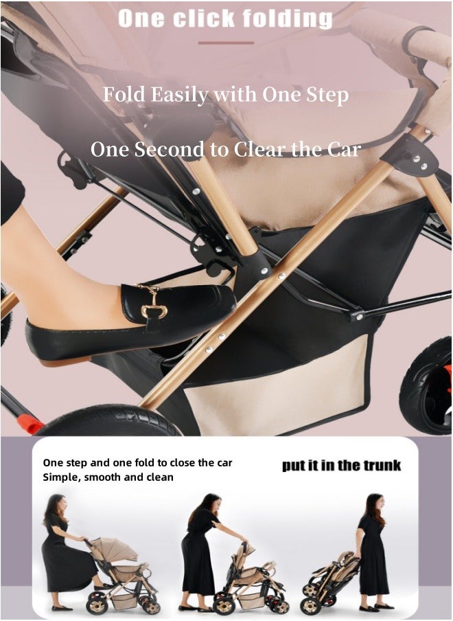 Luxury Baby Travel Stroller with Compact Fold MultiPosition Recline Canopy Baby Stroller, Large Size Breathable Travel Stroller One Foot Double Brake,Interchangeable Tray Armrests Beige - pzsku/Z134A64E36F0BE4261D29Z/45/_/1708314490/ae42d430-47af-4e04-859f-dcc9ccc4644e