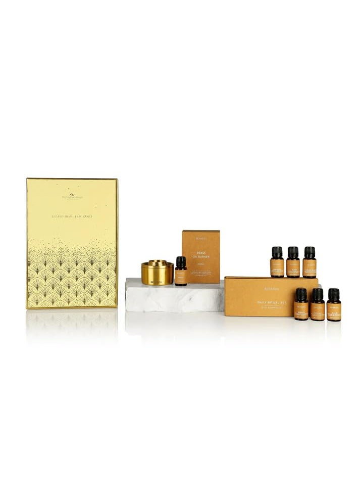 The Fragrance People The Fragrance People Brass Oil Burner Set with 6 Essential Oils 10 ml Each Neroli Fragrance Oil Aromatherapy Tealight Diffuser for Relaxation Includes Brass Burner Ideal for Home Dcor Gifting 