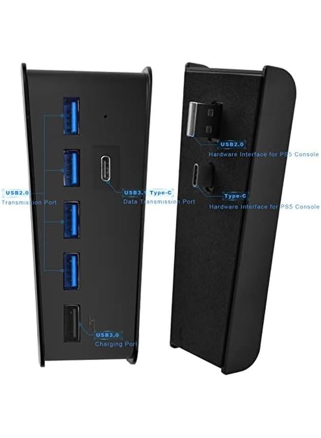 erorex Ps5 Usb Hub Ps5 Extension Usb Type C 3.1 High Speed Transmission Extender With 4 Usb Plus 1 Usb Charging Port Plus 1 Usb C Port Converter Splitter – Black - Image 2
