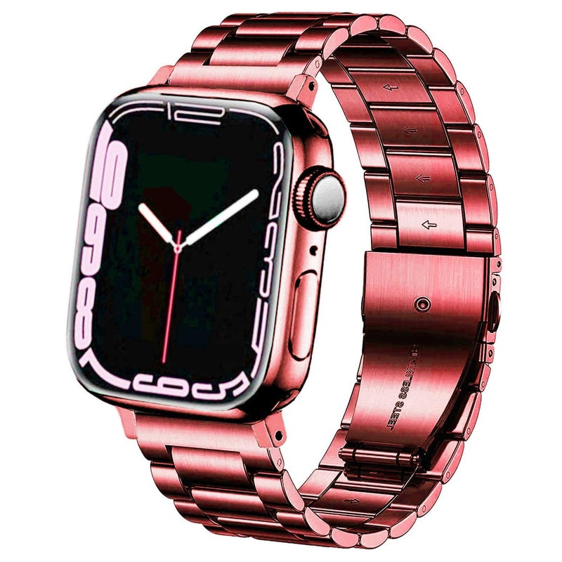 DEALELE Bands Compatible with iWatch 49mm 46mm 45mm 44mm 42mm Solid Stainless Steel Metal Replacement Strap for Apple Watch Series 1110 98 76 54 3 SEUltra Women Men Red - Image 3