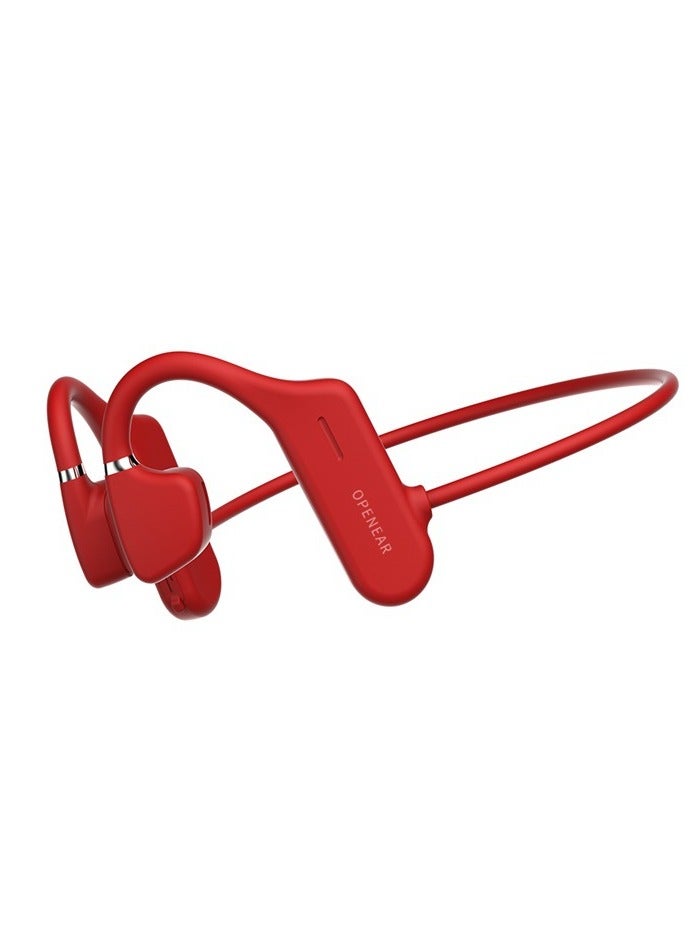Furtey Titanium Bone Conduction Wireless Headphones BT 5.0 Open Ear Sport Headset With Mic IPX5 Sweatproof for Cycling Running Driving Gym Red  - Image 1