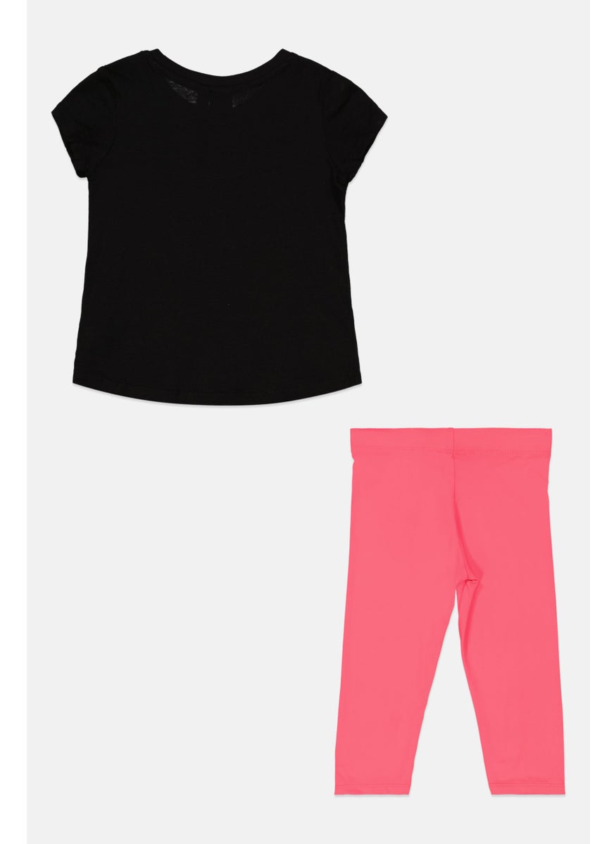 PUMA Kids Girl 2 Pcs Brand Logo Top And Leggings Set, Black/Pink  - Image 2