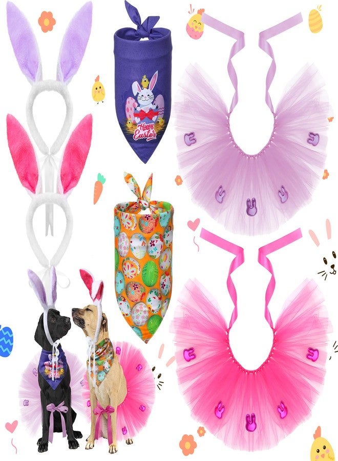 Yahenda 6 Pcs Dog Easter Costumes Set: Dog Bunny Ears, Tutu, Bandana for Medium Large Dogs, Cats, Puppy; Handcrafted Easter Hunt Party Supplies - Image 1