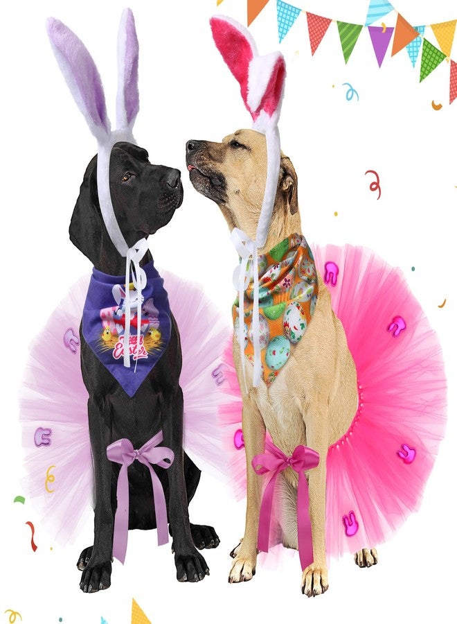 Yahenda 6 Pcs Dog Easter Costumes Set: Dog Bunny Ears, Tutu, Bandana for Medium Large Dogs, Cats, Puppy; Handcrafted Easter Hunt Party Supplies - Image 4