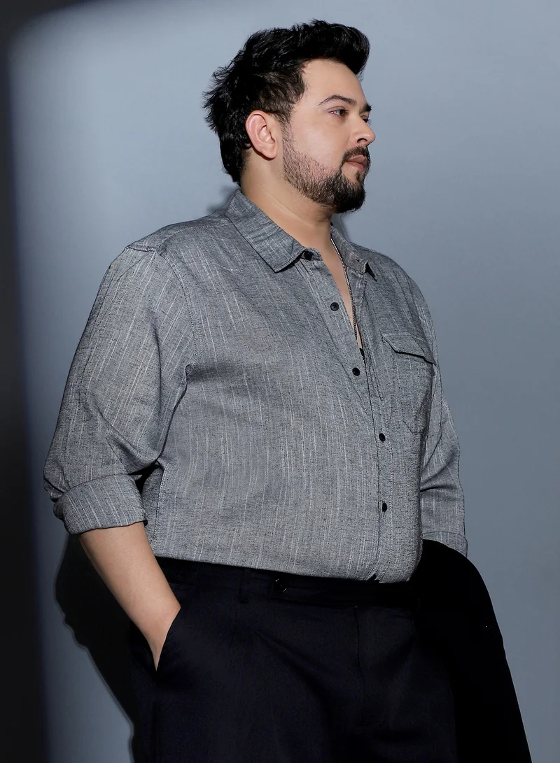 Instafab Plus Instafab Plus Men Thread-Jacquard Shirt | Spread Collar , Long Cuffed Sleeves | Button Closure , Curved Hem | Abstract Jacquard Material | Woven Fabric For Casual & Daily Wear | Charcoal Grey