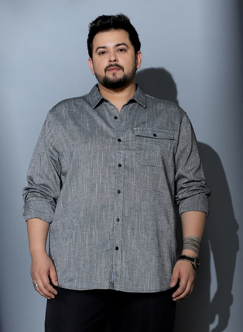 Instafab Plus Instafab Plus Men Thread-Jacquard Shirt | Spread Collar , Long Cuffed Sleeves | Button Closure , Curved Hem | Abstract Jacquard Material | Woven Fabric For Casual & Daily Wear | Charcoal Grey