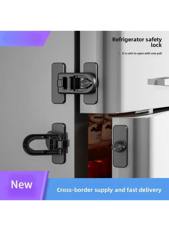Black Safety Hasp Latch No Drilling Rotatable For Refrigerator Oven Microwave - Image 2