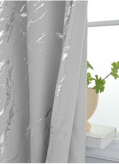 Arabest 2-Piece Marble Print Curtains - High Efficiency Blackout And Heat Insulation (Grey/Silver)  With Eyelets On Top, Suitable For Bedroom, Living Room, Home Office  - Image 5