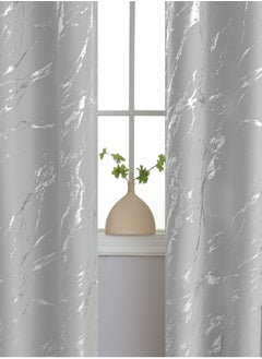 Arabest 2-Piece Marble Print Curtains - High Efficiency Blackout And Heat Insulation (Grey/Silver)  With Eyelets On Top, Suitable For Bedroom, Living Room, Home Office  - Image 4