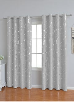 Arabest 2-Piece Marble Print Curtains - High Efficiency Blackout And Heat Insulation (Grey/Silver)  With Eyelets On Top, Suitable For Bedroom, Living Room, Home Office  - Image 2