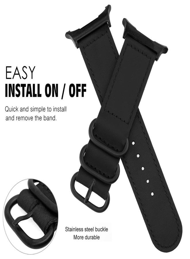 Abanen Premium Genuine Leather Watch Bands with Stainless Steel Secure Closure for Samsung Galaxy Watch Ultra 47mm (Black) - Image 2