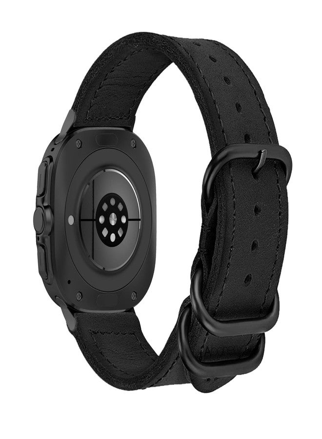 Abanen Premium Genuine Leather Watch Bands with Stainless Steel Secure Closure for Samsung Galaxy Watch Ultra 47mm (Black) - Image 1