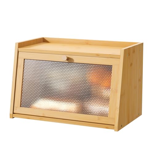 Wieghda Large Farmhouse Bread Box with Window Natural Wood Bread Storage Container for Kitchen Countertop - Image 1
