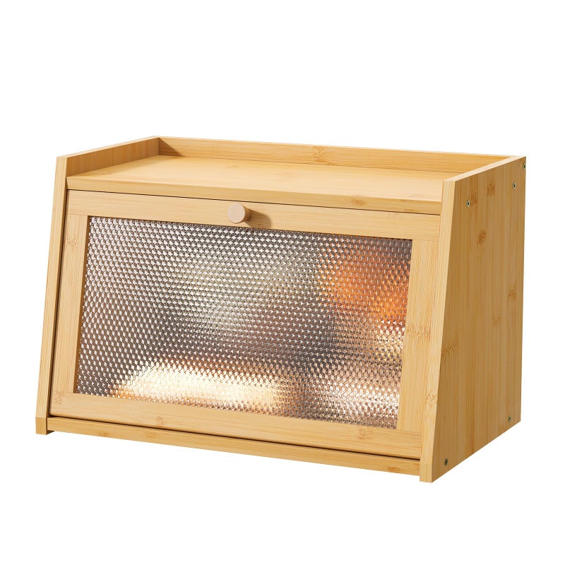 Wieghda Large Farmhouse Bread Box with Window Natural Wood Bread Storage Container for Kitchen Countertop - Image 2