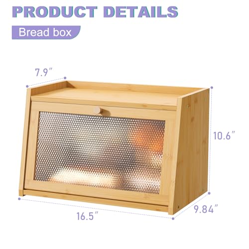 Wieghda Large Farmhouse Bread Box with Window Natural Wood Bread Storage Container for Kitchen Countertop - Image 3
