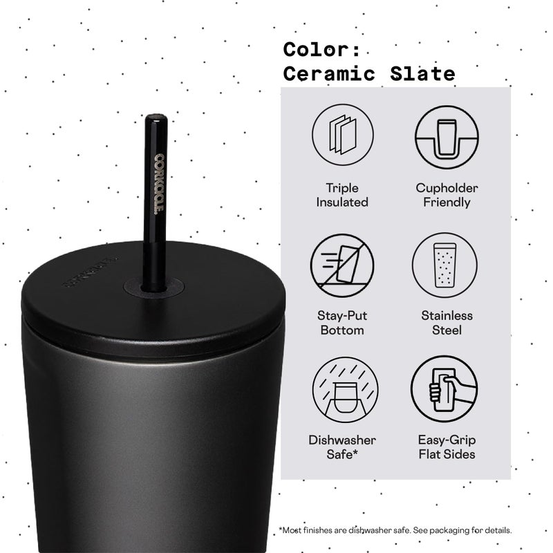 Corkcicle Cold Cup Insulated Tumbler with Straw - Keeps Drinks Cold for 12 Hours - Triple-Insulated Stainless Steel - Leak-Resistant Lid - Summer Drinkware Gift - 24 oz - Ceramic Slate - Image 4