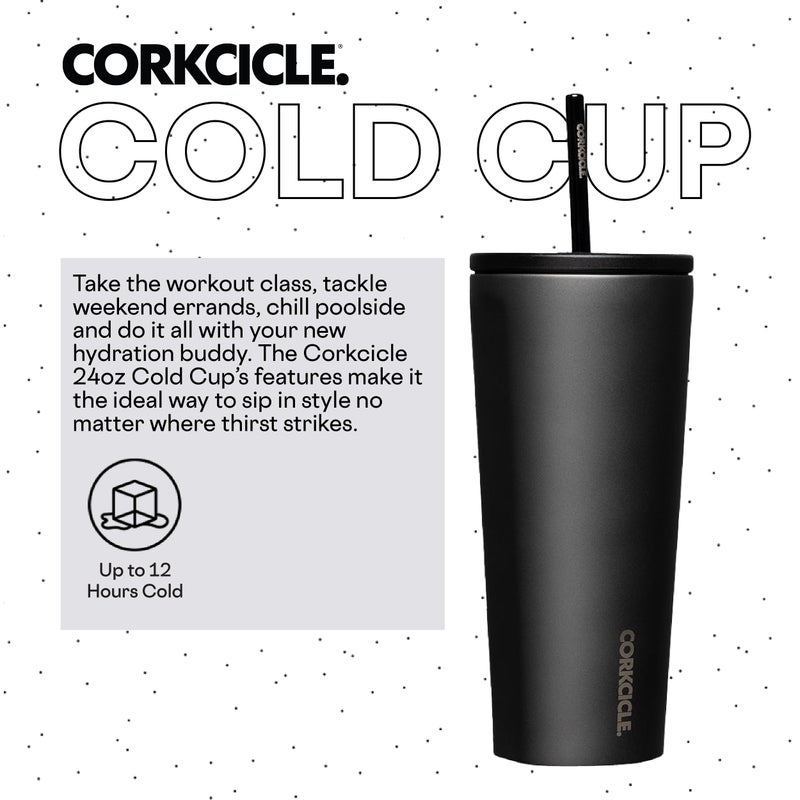 Corkcicle Cold Cup Insulated Tumbler with Straw - Keeps Drinks Cold for 12 Hours - Triple-Insulated Stainless Steel - Leak-Resistant Lid - Summer Drinkware Gift - 24 oz - Ceramic Slate - Image 2