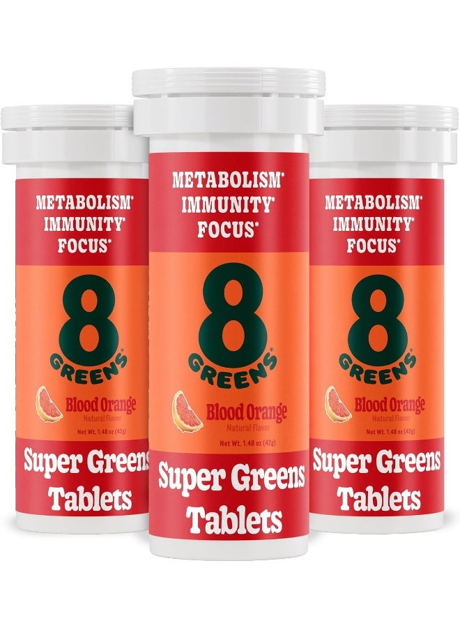 8Greens Immunity and Energy Effervescent Tablets - Packed with 8 Powerful Super Greens (Blood Orange, 3 Tubes / 30 Tablets) - Image 1