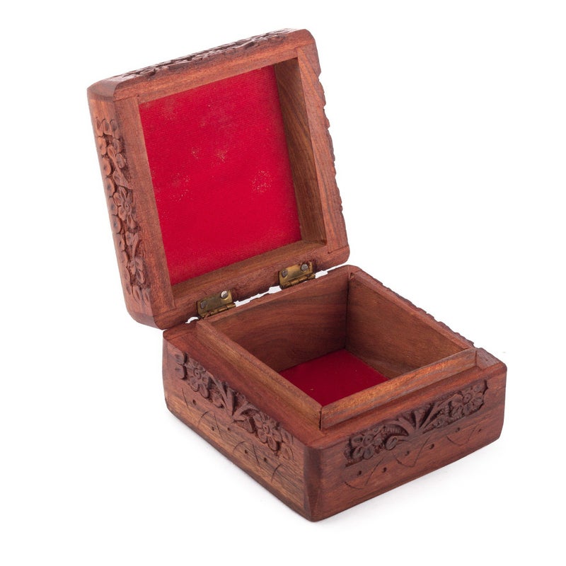 storeindya StarZebra Hand Carved Wooden Jewellery Box from India - Image 3