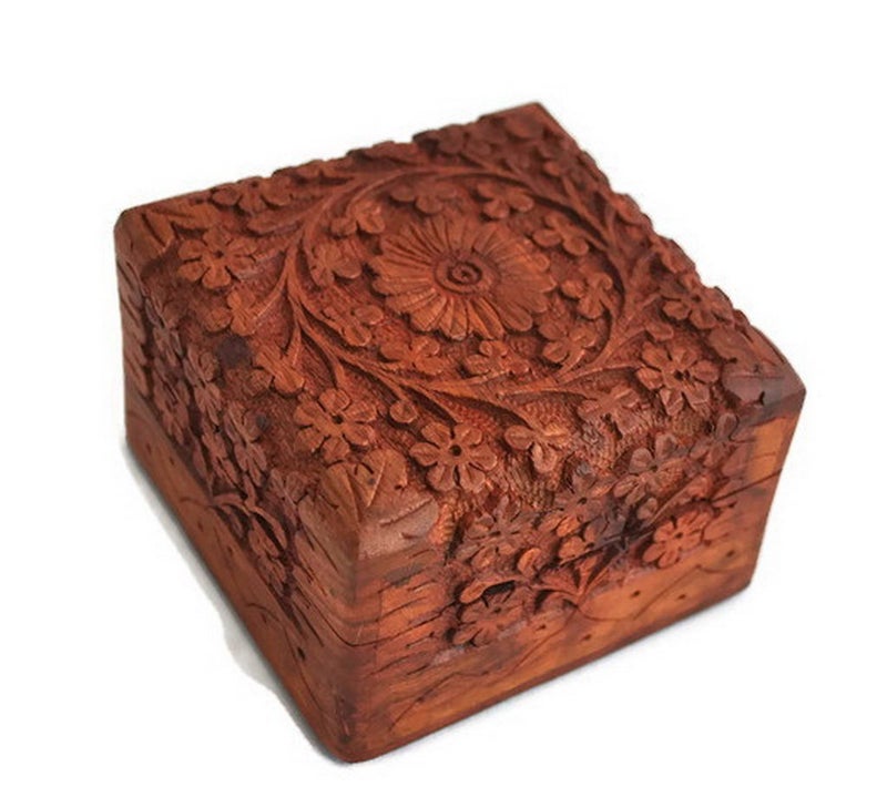 storeindya StarZebra Hand Carved Wooden Jewellery Box from India - Image 1