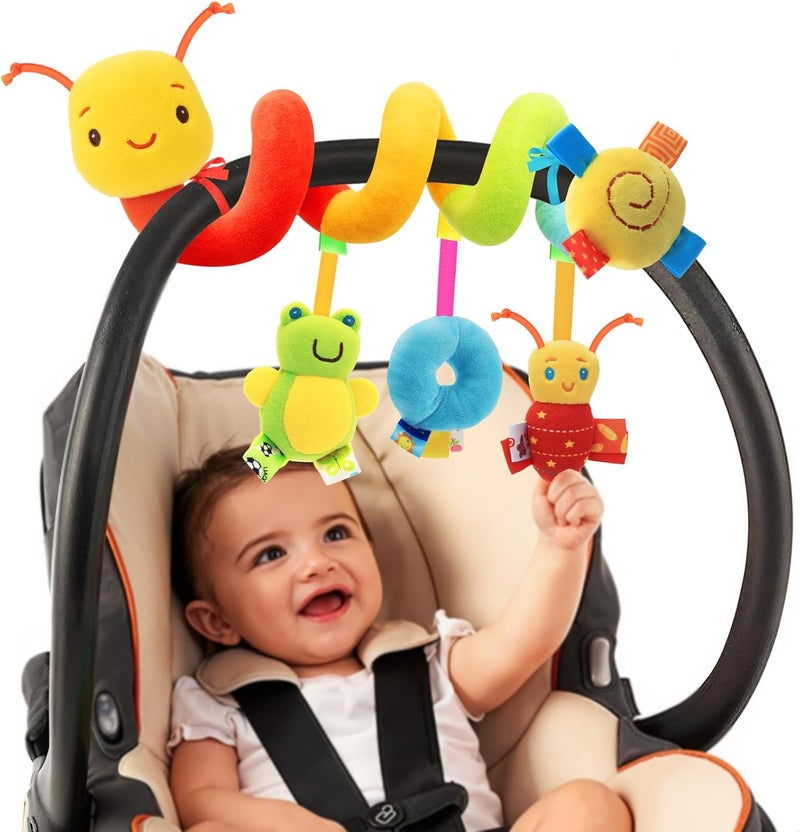 FPVERA Spiral Car Seat & Stroller Activity Toy - Baby Sensory Toys Soft Hanging Toys for Babies 0-12 Months Boys Girls Carseat Crib Stroller, with Ringing Bell, Music - Image 1