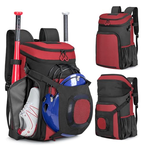 Smasrob Baseball Bag for Adult and Youth, Baseball Backpack Softball Bag with Helmet Holder, Shoe Compartment and Fence Hook, Red - Image 1