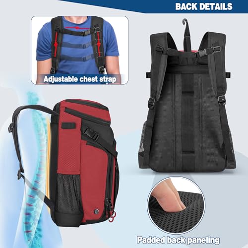 Smasrob Baseball Bag for Adult and Youth, Baseball Backpack Softball Bag with Helmet Holder, Shoe Compartment and Fence Hook, Red - Image 5