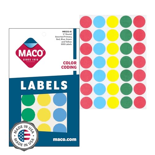 MACO Assorted Primary Round Color Coding Labels, 3/4 Inches in Diameter, 1000 Per Box (MR1212-A1) - Image 1