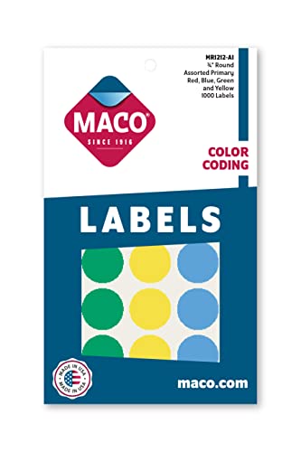 MACO Assorted Primary Round Color Coding Labels, 3/4 Inches in Diameter, 1000 Per Box (MR1212-A1) - Image 3