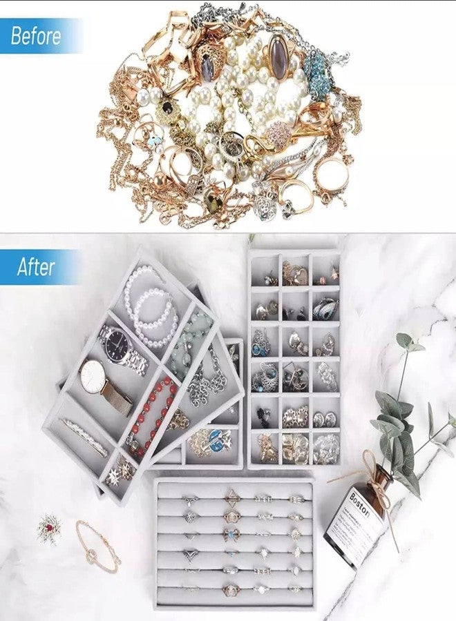 SIMESTICH Stackable Engineered Wood Jewellery Boxes – Modular Jewellery Organiser with Drawers & Trays for Earrings, Bracelets, Rings, Necklaces Storage Box for Dressing Table & Wardrobe (Set of 4) - Image 5