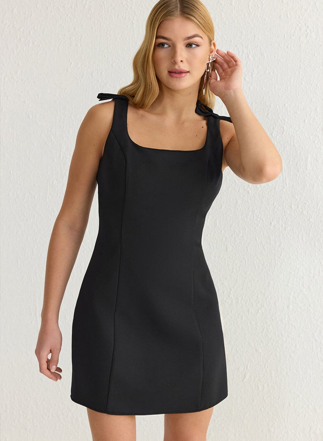 trendyol Black Plain Bow Mini Woven Dress TWOSS25EL00267 - Image 5