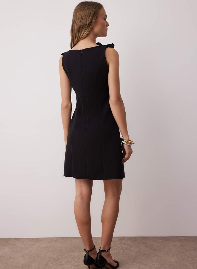 trendyol Black Plain Bow Mini Woven Dress TWOSS25EL00267 - Image 4