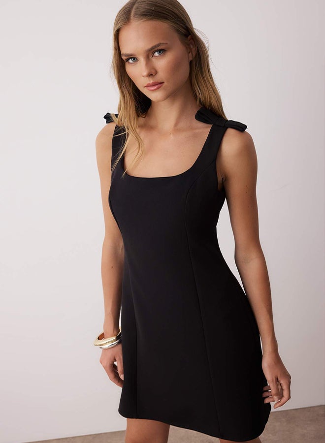 trendyol Black Plain Bow Mini Woven Dress TWOSS25EL00267 - Image 2