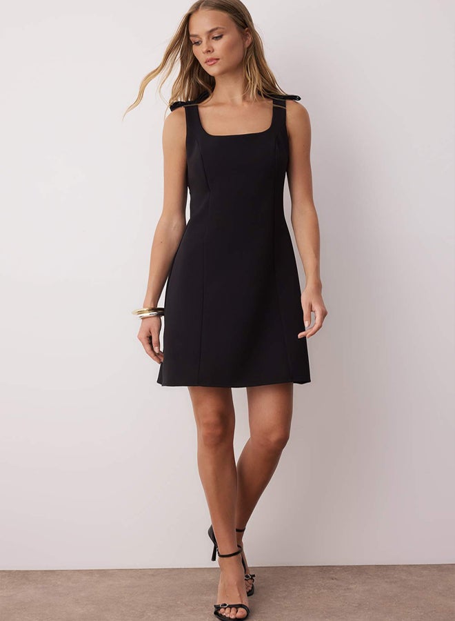 trendyol Black Plain Bow Mini Woven Dress TWOSS25EL00267 - Image 1