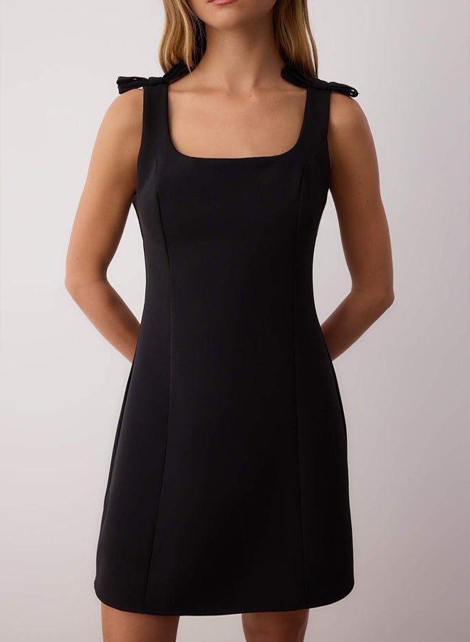 trendyol Black Plain Bow Mini Woven Dress TWOSS25EL00267 - Image 3