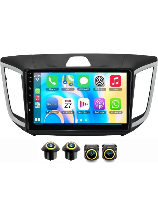 Vierex Fit Hyundai CRETA Car Stereo CRETA IX25 Android Screen 2015-2019 With Apple Carplay Android Auto Wireless WiFi DSP FM&AM BT AHD Camera Included Fast Interface QLED (4+32GB 360D Cameras) - Image 1