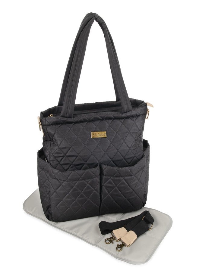 Baby Essentials Quilted Diaper Bag Crossbody Tote Purse with Shoulder Strap, Changing Pad, 10 Organizer Pockets for Twins or Triplets (Black) - Image 2