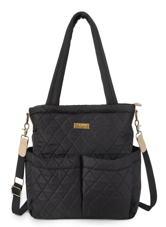 Baby Essentials Quilted Diaper Bag Crossbody Tote Purse with Shoulder Strap, Changing Pad, 10 Organizer Pockets for Twins or Triplets (Black) - Image 3