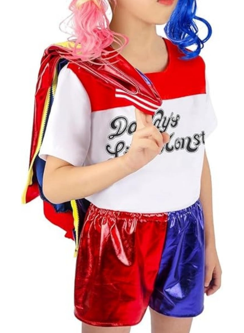 Jorunb Quinn Cosplay Costumes for Kids, Girls Villain Costume Kit Include Jacket, T-Shirt, Shorts and Glove, Hair Bundle for Carnival Cosplay - Image 3